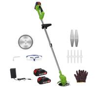 Coupe Bordure sans Fil avec- Batterie Débroussailleuse Electrique sans Fil avec- 2 pièces Batterie et 3 Types de Lames, pour la Coupe de Jardin, Pelouses et Terres Agricoles Vert