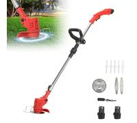 Coupe Bordure sans Fil avec- Batterie Débroussailleuse Electrique sans Fil avec- 2 pièces Batterie et 3 Types de Lames, pour la Coupe de Jardin, Pelouses et Terres Agricoles Rouge