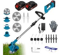 Coupe Bordure sans Fil avec Batterie Debroussailleuse Electrique sans Fil avec 2 pièces Batterie Taille Bordure et 3 Types de Lames Et la Corde à Gazon, pour la Coupe de Jardin, Pelouses
