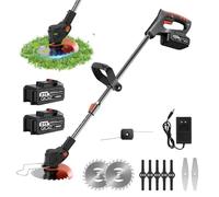 Coupe Bordure sans Fil avec Batterie, Debroussailleuse Electrique sans Fil avec 3 Types De Lames, 21V Coupe-Herbe sans Fil, Rétractable pour la Coupe de Jardin Pelouses Terres (B+Deux Piles)