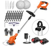 Coupe Bordure sans Fil avec Batterie Pliable 60cm, Debroussailleuse Electrique 2 Batterie 21V, Manche Télescopique 105-130cm et 26 Lames pour Entretien de Pelouse et Finitions de Jardin (Orange Foncé)