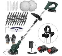 Coupe Bordure sans Fil avec Batterie Pliable 60cm, Debroussailleuse Electrique 2 Batterie 21V, Manche Télescopique 105-130cm et 26 Lames pour Entretien de Pelouse et Finitions de Jardin (Vert Sapin)
