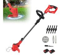 Coupe Bordure sans Fil avec Batterie, Tige Télescopique Réglable, Débroussailleuse Électrique sans Fil 21V, 18000 TR/Min, Tête Pivotante à 90° pour Jardin, Pelouse, Terrain (2 Batteries)