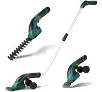 Coupe Bordure sans Fil, Cisaille à Gazon avec Batterie 7.2V et Chargeur, Taille Haies sans Fil, Tondeuse à Gazon, Manche Long Télescopique Détachable, pour Couper Gazon/Buisson/Haie,Vert foncé