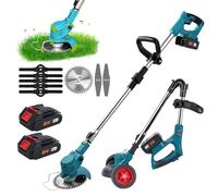 Coupe Bordure sans Fil,Debroussailleuse Electrique sans Fil,Pliable Coupe Bordure avec Batterie et Lame de Rechange Tête Réglable et Poignée Télescopique pour Pelouse Jardin (2 Batterie)