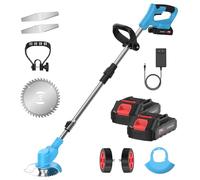Coupe-bordures 21 V avec batterie, 3 en 1 avec chargeur, coupe-bordures sans fil, 7800 tr/min, manche télescopique comme coupe-bordures (2 batteries)