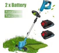 Coupe-bordures sans fil 18 V, avec 2 batteries de 3,0 Ah et chargeur, 10 lames métalliques, 2 lames de scie circulaire, guide-chaîne télescopique réglable et rotatif à 90 ° et poignée supplémentaire, 