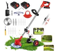 Coupe-bordures sans fil 21V Tige télescopique Angle réglable 3 Types de lame 2 batteries Avec Roues débroussailleuse sans fil