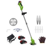 Coupe-Bordures sans Fil 21V, Tondeuse à Gazon électrique avec 2 Batteries et 3 Lames, Perche télescopique réglable, Outil de Jardinage portatif pour l'entretien des pelouses et Jardins Vert