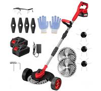 Coupe-Bordures sans Fil, 500 W, Léger, électrique, avec écran D'affichage De La Batterie, Largeur De Coupe De 25 cm, Pliable, Idéal pour Les Pelouses, Les Terres Agricoles Et Les Jardins with-Wheels