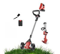 Coupe-Bordures sans Fil Pliable 500 W, débroussailleuse sans Fil, Tondeuse à Gazon électrique avec 2 Batteries, Roues et 3 Types de Lames, Hauteur réglable de 90 à 120 cm, for Jardin