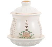 Coupe Bouddhiste en Céramique Beige pour Offrande D’eau Rituelle | Style Classique et Élégant, Usage Autel ou Temple, Couvercle et Plateau, Finition Lisse