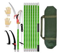 Coupe branche telescopique 8 m | Longueur réglable, 2-in-1 secateur telescopique manuelle avec housse en toile et gants,coupe branche, elagueuse sur perche Pour le jardinage,tailler les branches,Vert
