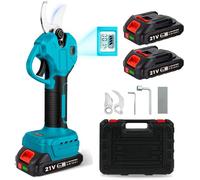 Coupe-branches avec 2 batteries de 2000 mAh, ouverture de 45 mm, diamètre de coupe max. 30 mm, écran LCD, sécateur électrique rechargeable pour branches, fleurs (MK# 45 mm avec batterie)
