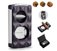 Coupe-cigares 4 en 1 en acier inoxydable à double lame, coupe-cigare, emporte-pièce, porte-cigares avec finition à motif, coffret cadeau inclus (violet)