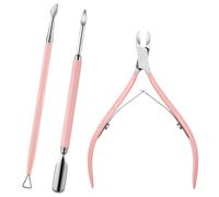 Coupe-cuticules avec repousse-cuticules et coupe-cuticules - Lot de 3 outils de manucure professionnels roses avec poussoir à double extrémité en acier inoxydable, grattoir à ongles pour ongles des
