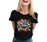 Coupe du Monde 2026 Tee Shirt Femme - T-Shirt à Manches Courtes et Col Rond Imprimé Graphique, Doux et décontracté, Football Shirt idéal pour Les Fans de Sport