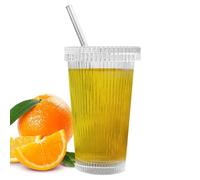 Coupe esthétique, verres en verre avec couvercles et pailles | Tasses portables en verre pour café glacé de 375 ml pour café, cocktail, thé, eau, bière, soda