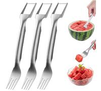 Coupe-fourchette à pastèque, coupe-fruits 2 en 1 en acier inoxydable, 2 pièces outil de fourchette de coupe de fruits à pastèque d'été, couteau de cuisine for la famille/1949