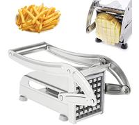 Coupe-Frites, Coupe Frites Manuel, Coupe Frite Professionnel avec 2 Lames de Rechange en Acier Inoxydable et Base D'aspiration Sécurisée pour Pommes de Terre Carottes Concombres Ananas (Argent B)