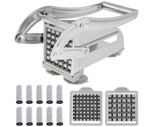 Coupe-Frites, Coupe Frites Manuel, Coupe Frite Professionnel avec 2 Lames de Rechange en Acier Inoxydable et Base D'aspiration Sécurisée pour Pommes de Terre Carottes Concombres Ananas (Argent C)