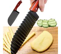 Coupe-Frites Couteau à Pommes De Terre Couteau Wave en Acier Inoxydable Couteau Ondulé Pomme De Terre Couteau à Gaufrer Couper Chip Cutter pour Légumes Pommes de Terre Oignons (Poignée en Bois, Noir)
