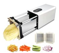 Coupe-frites électrique professionnel en acier inoxydable, avec lames de 1/2 pouce et 3/8 pouce pour pommes de terre, carottes et concombres. Usage domestique et professionnel. Couleur argent.