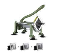 VEVOR Coupe-Frites Manuel, Coupe-Légumes Multifonction avec Lame en Inox de 12,7 mm, 9,5 mm et 6,35 mm, Coupe Pomme de Terre Patates avec Ventouse, pour Concombres, Carottes, Restaurant, Vert