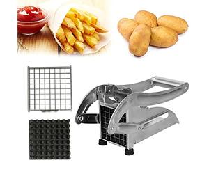 Coupe-frites en acier inoxydable - Presse-purée avec 2 inserts - Coupe-frites - Coupe-légumes - Coupe-pommes de terre - Pied d'aspiration antidérapant