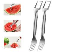 Coupe Fruits 2 en 1 en Acier Inoxydable, Nouvelle Trancheuse à Fourchette à Pastèque 2024, Outil de Coupe de Pastèque à Double Tête pour Cuisine (2PCS)