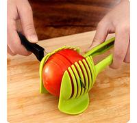 Coupe-fruits à tranches de tomate et de citron avec poignée longue, support à pince à fruit rond pour kiwi, oignon, pomme de terre, couteau de cuisine pour trancher l'aide de légumes (vert), utile et