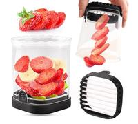 Coupe Fruits, Fraise, Trancheuse Banane, Coupe-Raisins, Coupe-œufs, Lames Amovibles, Trancheuse à Fruits avec Plaque de Pression Ustensile de Cuisine Créatif (Noir)