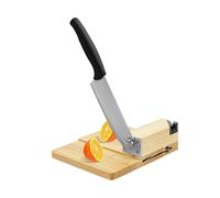 Coupe-guillotine - En acier inoxydable - Avec aiguiseur de couteau - Échelle précise - Universel - Pour pain, bagel, gâteau, saucisse - Pliable - 18 x 22 cm