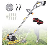 Coupe-Herbe électrique, Coupe-Bordures sans Fil, avec Lame et Chargeur, Débroussailleuse/Tondeuse à Gazon à Roues 3 en 1, avec 2 Batteries