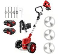 Coupe-Herbe sans Fil, débroussailleuse électrique Pliable avec 3 Types de Lames, Arbre télescopique de 90 à 120 cm, 2 Piles de 2 000 mAh, pour pelouse, Jardin et Taille des Mauvaises Herbes