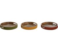 Coupe Home ESPRIT jaune vert corail bois de manguier 30 x 30 x 5 cm (3 pièces)