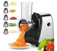 Coupe-légumes électrique 250 W, grande mandoline professionnelle, avec 5 lames, bac de remplissage extra large pour fromage, pommes de terre
