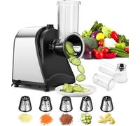 Coupe-Légumes Électrique 250W Professionnel 5 en 1 Râpe de Cuisine avec 5 Lames pour Fromage Pommes de Terre Carottes Mandoline Mandoline Acier Inoxydable