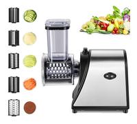 Coupe-Légumes Électrique 250W, Râpe Électrique 5 en 1 en Acier Inoxydable avec 5 Lames et Cheminée XL pour Légumes, Fruits Fromage et Usage Quotidien