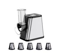 Coupe-légumes Électrique 5-en-1 - Râpe Électrique pour Légumes et Fromage -Inox- Lames Interchangeables - Facile à Nettoyer