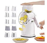 Coupe-légumes manuel à manivelle, râpe rotative avec 5 jeux de lames interchangeables, couvercle de protection et base à ventouse antidérapante, pour tomates, citrons, pommes de terre, choux
