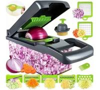 Coupe-légumes multifonction 14-en-1 | Mandoline cuisine avec râpe, hachoir, trancheur & bac - Gain de temps & rangement facile