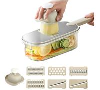 Coupe-légumes multifonction 6 en 1 - Mandoline, julienne, concombre, pomme de terre et oignon, râpe - Compact, gris
