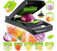 Coupe Legumes Multifonctions, 16 en 1 Mandoline Cuisine, Coupe Legumes Manuel, Mandoline Multifonctions, Decoupe Legumes avec 7 Lames Réglable, Coupe Oignon pour Oignons Tomates Carotte Concombre