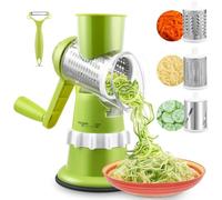 Coupe Legumes Multifonctions, Coupe-Légumes En Acier Inoxydable Avec Mandoline, Rape Legume à Fromage et 3 Lames Interchangeables - Râpe à Tambour Manuelle Pour Salade, Noix, Fruits Et Pizza