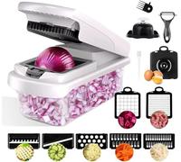 Coupe Legumes Multifonctions, Decoupe Legumes 14-en-1 avec Lames interchangeables - Mandoline Multifonctions, Nouveau design Compact Blanc pour, Oignons, Pomme de Terre, Ail, Concombre