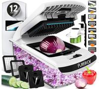 Coupe Legumes Multifonctions et Mandoline Professionnelle Cuisine - Trancheur de Légumes - Decoupe Legumes Cube Oignon Carotte Concombre Tomates - Rapeuse Legume et Fromage (PRO 12-en-1 Blanc)