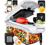 Coupe Legumes Multifonctions - Spiraliseur et Decoupe Legumes Manuel - Coupe Legume Cube Oignon Carotte Concombre Tomates Fruits - Cuisine Accessoires (9-en-1 Blanc)