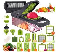 Coupe Legumes Multifonctions Trancheur pour Hachoir, 22 en 1 avec Récipient de Cuisine 12 Lames en Acier Inoxydable Mandoline