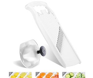 Coupe-légumes Onde-Gaufre Börner PowerLine + Porte-Fruit (2 pièces) • Coupe-légumes Ondulé • Coupe Vague & Gaufrette • Set pour Frites & Gaufrettes de Pommes de Terre (Blanc)